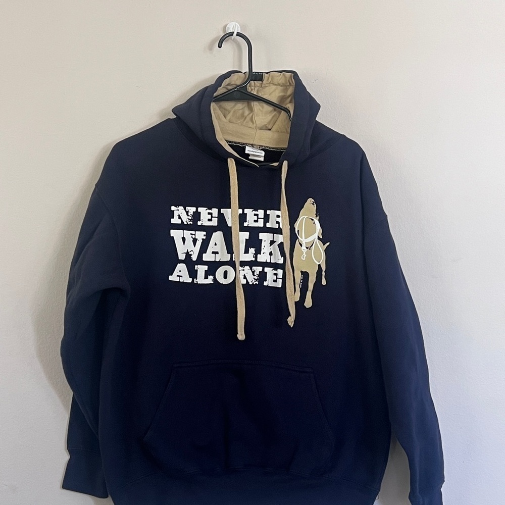 Never walk alone Dog is good Blue and Cream Pullover Sweater with Bold Text 310